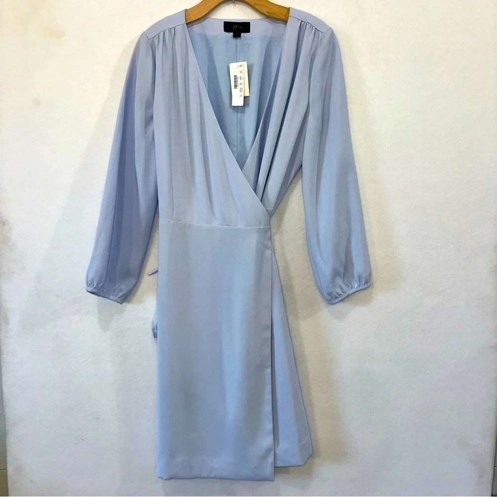 J. Crew Light Blue Crepe V-Neck Wrap Dress 12T Easter Ready NEW